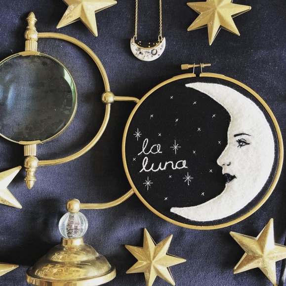 Hand-stitched Moon Embroidery Hoop Art - Picture 2 of 3